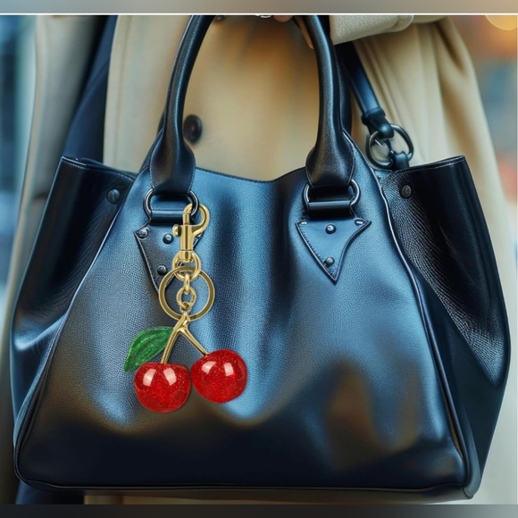 Cherry Sparkle Keychain/Bag Charm with Gold and Green Accents. New! - Picture 4 of 5